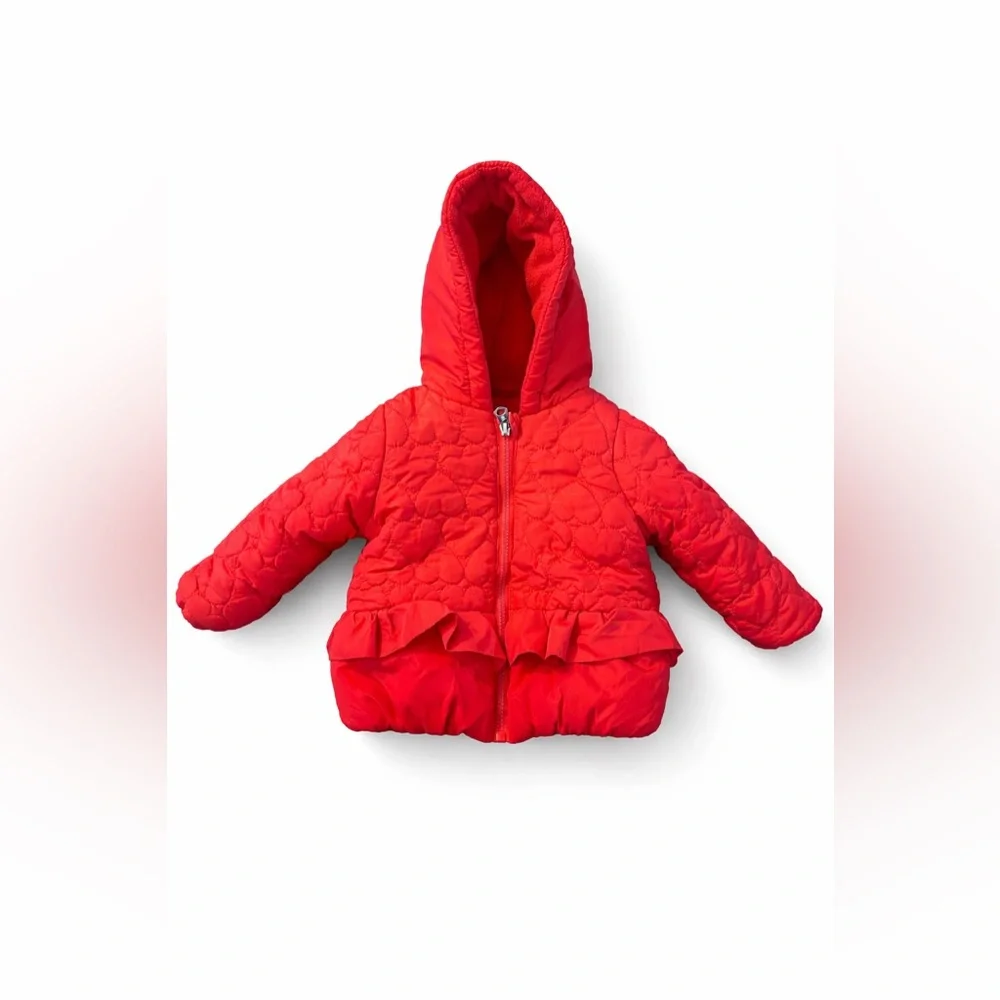 Jessica Simpson Toddler Red Puffer Jacket Ruffle Hooded Size 12 Months